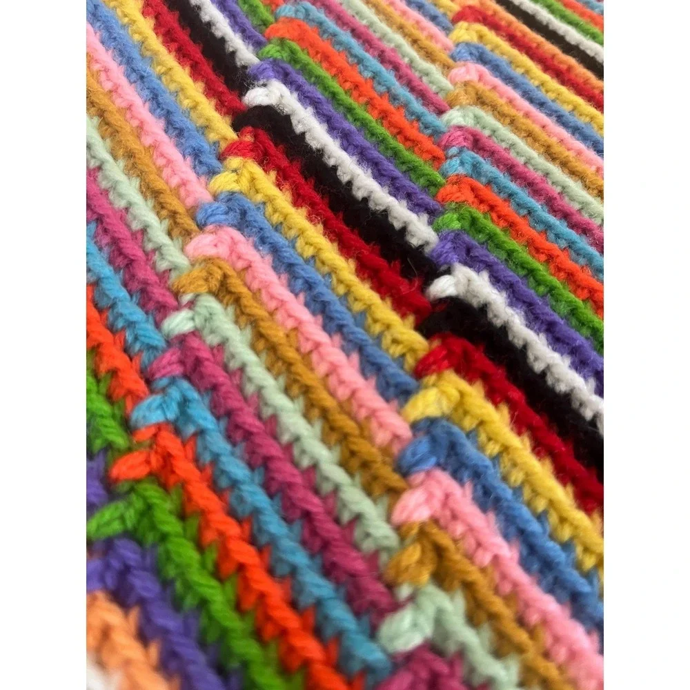 Vtg Throw Blanket Rectangle Colorful Yarn Crochet 72